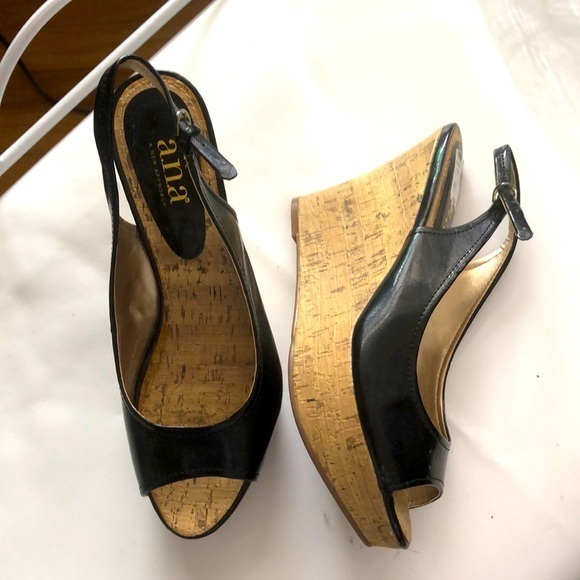 a.n.a Shoes - Never worn black faux leather a.n.a. Wedges with buckle in the side